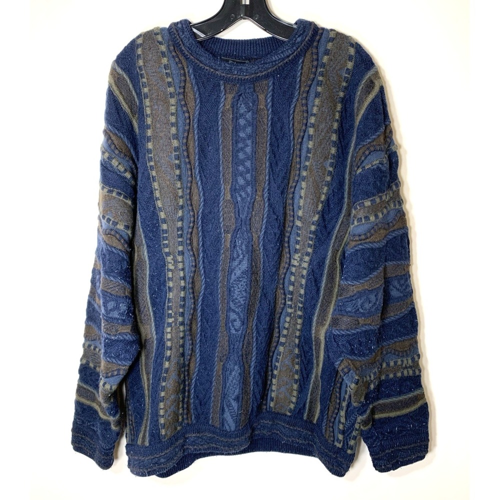 Jetstream Australian Wool Sweater Mens XL Blue Pullover Heavy "Coogi" Style